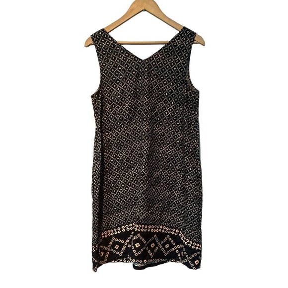 Loft V Neck Linen Blend Tie Print Swing Dress XS - Picture 2 of 4